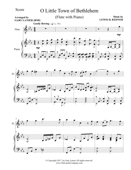 O Little Town Of Bethlehem Flute With Piano Score Part Page 2