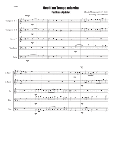 Occhi Un Tempo Mia Vita For Brass Quintet Claudio Monteverdi Page 2