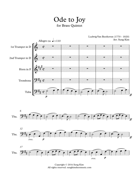 Ode To Joy For Brass Quintet Page 2