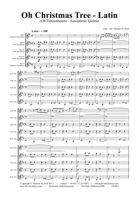 Oh Christmas Tree Latin Oh Tannenbaum Saxophone Quintet Page 2