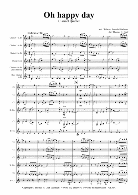 Oh Happy Day Christmas Song Gospel Clarinet Quintet Page 2