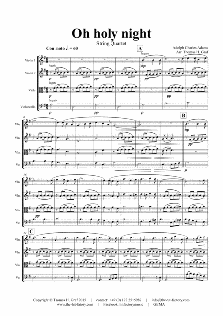 Oh Holy Night Cantique De Nol Christmas Song String Quartet Page 2