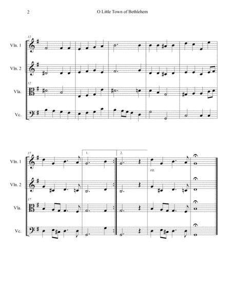 Oh Little Town Of Bethlehem For String Quartet Page 2