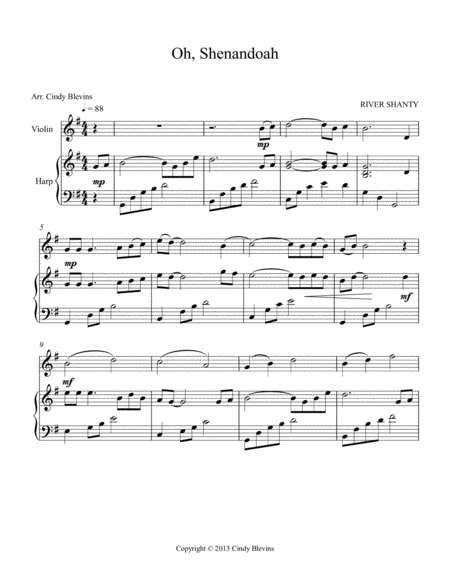 Oh Shenandoah Arranged For Harp And Violin Page 2