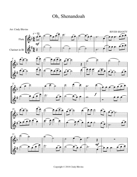 Oh Shenandoah For Flute And Clarinet Page 2