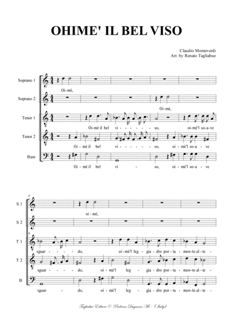 Ohime Il Bel Viso C Monteverdi Arr For Ssttb Or Ssatb Choir Page 2