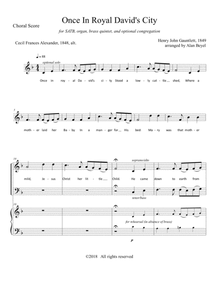 Once In Royal Davids City Festival Arrangement For Satb Organ Brass Quintet And Optional Congregation Page 2