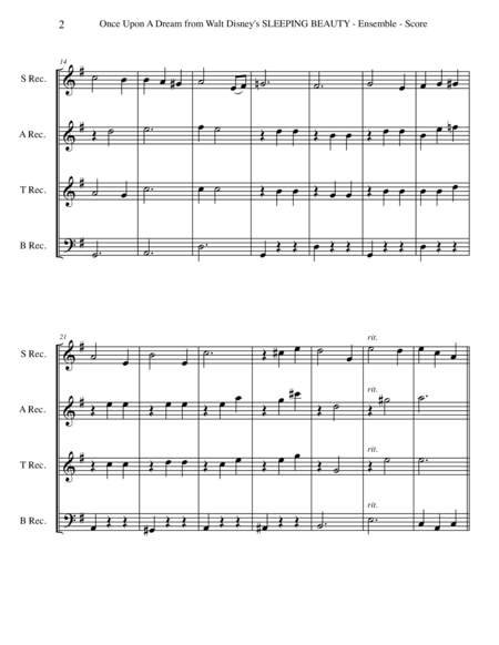 Once Upon A Dream From Walt Disneys Sleeping Beauty For Recorder Quartet Page 2