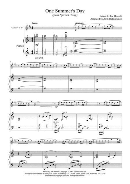 One Summers Day From Spirited Away Clarinet Piano Page 2