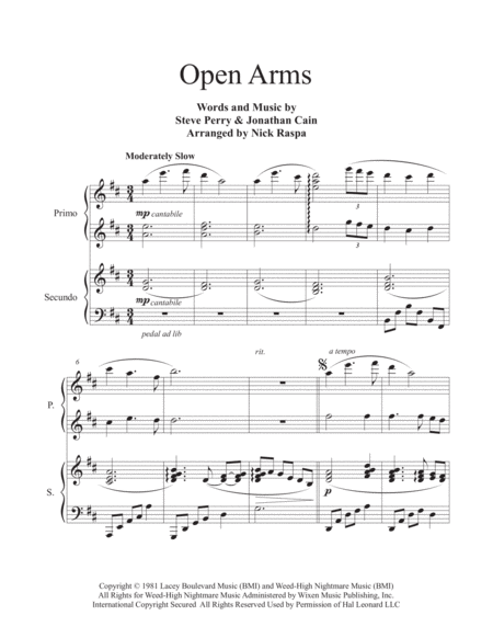 Open Arms 1 Piano 4 Hands Page 2