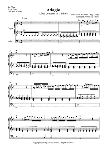 Organ Adagio Oboe Concerto In D Minor Alessandro Marcello Page 2