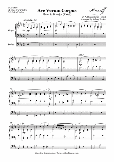 Organ Ave Verum Corpus Motet In D Major K 618 W A Mozart Page 2