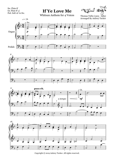 Organ If Ye Love Me Whitsun Anthem For 4 Voices Thomas Tallis Page 2
