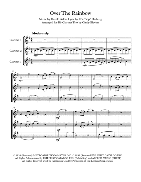 Over The Rainbow From The Wizard Of Oz Arranged For Bb Clarinet Trio Page 2