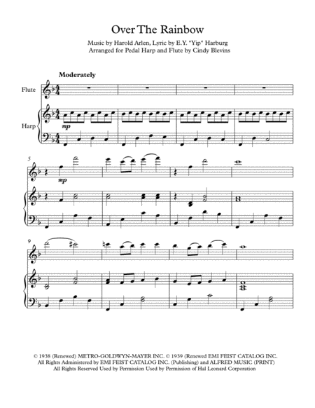 Over The Rainbow From The Wizard Of Oz Arranged For Pedal Harp And Flute Page 2