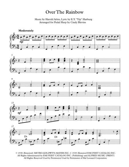 Over The Rainbow From The Wizard Of Oz Arranged For Pedal Harp Page 2