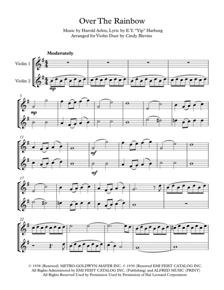 Over The Rainbow From The Wizard Of Oz Arranged For Violin Duet Page 2