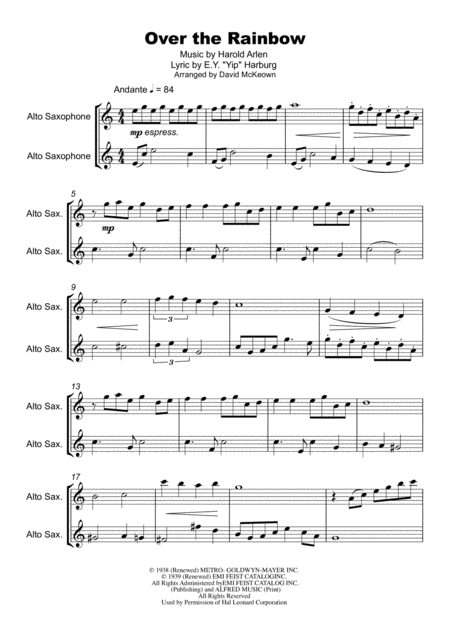 Over The Rainbow From The Wizard Of Oz Duet For Two Alto Saxophones Page 2