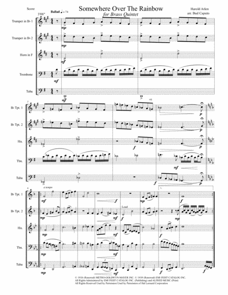 Over The Rainbow From The Wizard Of Oz For Brass Quintet Page 2