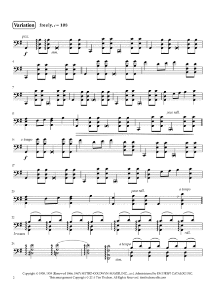 Over The Rainbow From The Wizard Of Oz Melody And Strummed Pizzicato Variation For Solo Cello Page 2