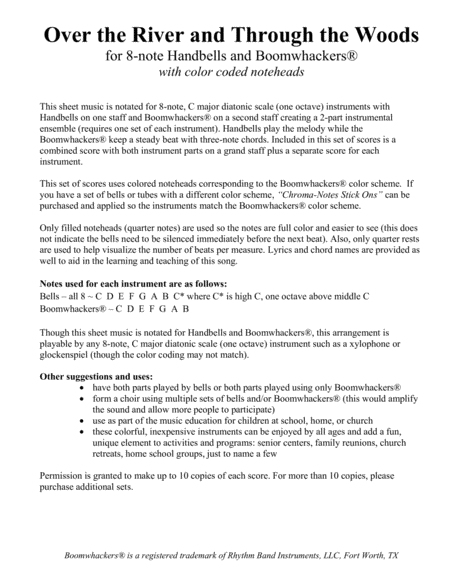 Over The River And Through The Woods For 8 Note Bells And Boomwhackers With Color Coded Notes Page 2