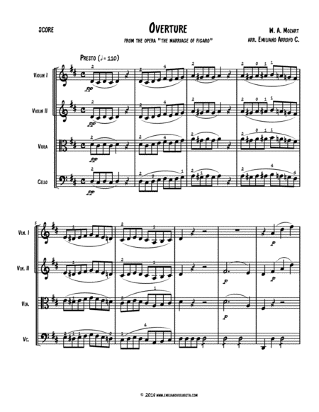 Overture From The Opera The Marriage Of Figaro By W A Mozart For String Quartet Page 2