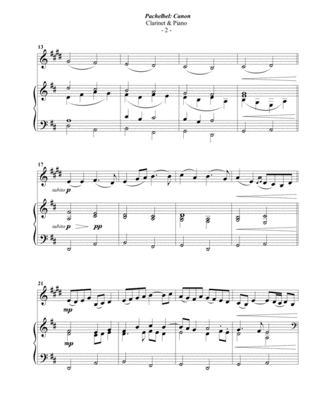 Pachelbel Canon For Clarinet Piano Page 2