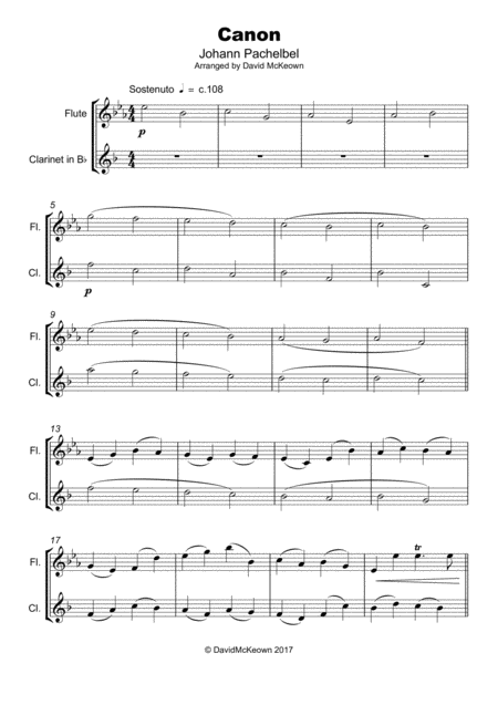Pachelbels Canon Duet For Flute And Clarinet With Optional Bass Part Page 2