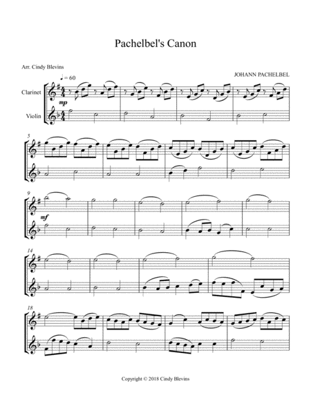 Pachelbels Canon For Clarinet And Violin Page 2