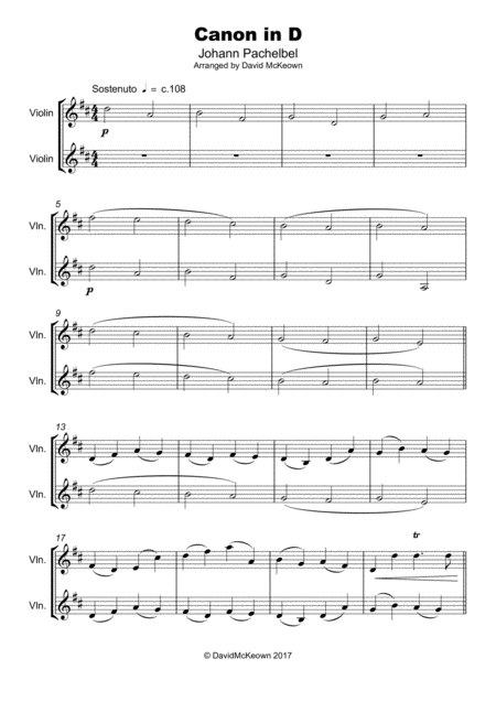 Pachelbels Canon In D Duet For Violin With Optional Bass Part Page 2