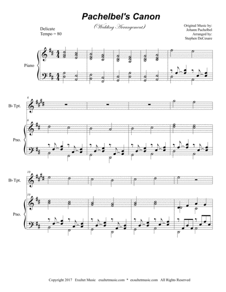 Pachelbels Canon Wedding Arrangement Bb Trumpet Solo With Piano Accompaniment Page 2