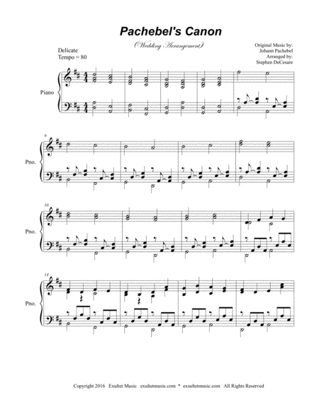 Pachelbels Canon Wedding Arrangement For Piano Solo Page 2