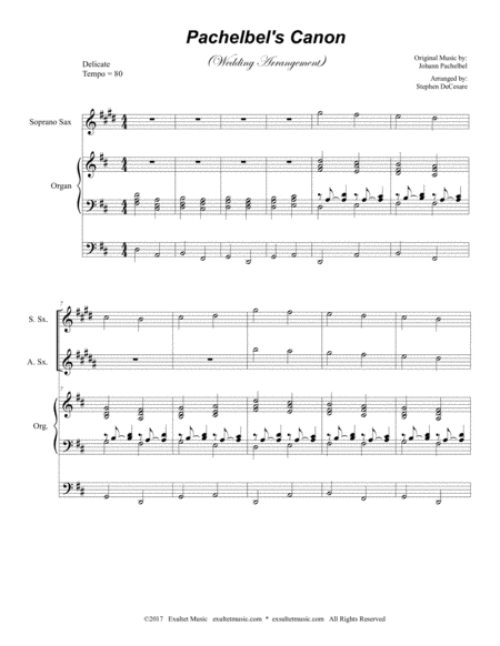 Pachelbels Canon Wedding Arrangement For Saxophone Quartet Organ Accompaniment Page 2