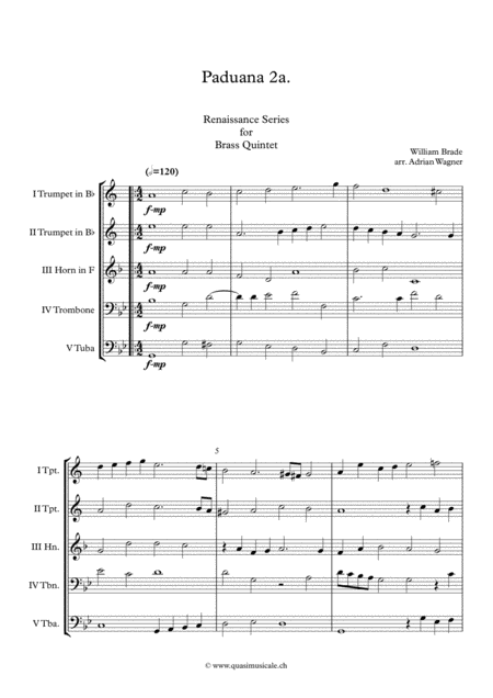 Paduana 2a William Brade Brass Quintet Arr Adrian Wagner Page 2