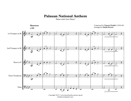 Palauan National Anthem Belau Rekid Our Palau For Brass Quintet Page 2