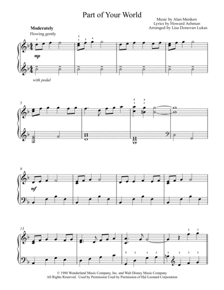 Part Of Your World For Intermediate Solo Piano Page 2