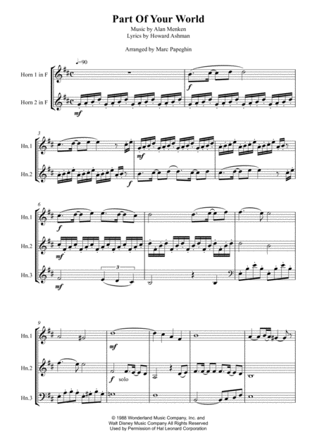 Part Of Your World From The Little Mermaid French Horn Trio Page 2