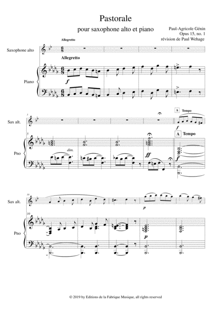 Paul Agricole Gnin Pastorale Opus 15 No 1 For Alto Saxophone And Piano Page 2