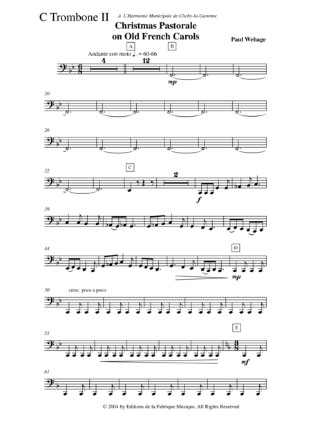 Paul Wehage Christmas Pastorale On Old French Carols For Concert Band 2nd Trombone Part Page 2