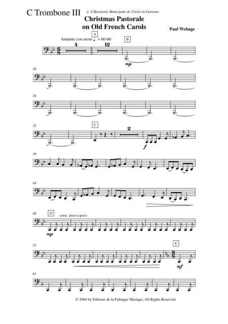 Paul Wehage Christmas Pastorale On Old French Carols For Concert Band 3rd Trombone Part Page 2