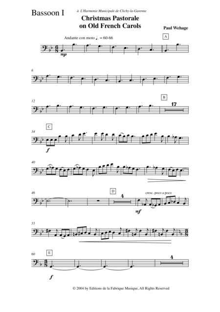 Paul Wehage Christmas Pastorale On Old French Carols For Concert Band Bassoon 1 Part Page 2