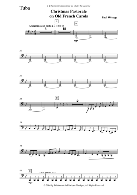 Paul Wehage Christmas Pastorale On Old French Carols For Concert Band Tuba Part Page 2