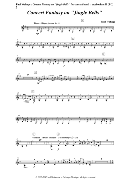 Paul Wehage Concert Fantasy On Jingle Bells Theme And Five Variations On The Carol By Pierpont For Concert Band 2nd Euphonium In Bb Treble Clef Part Page 2