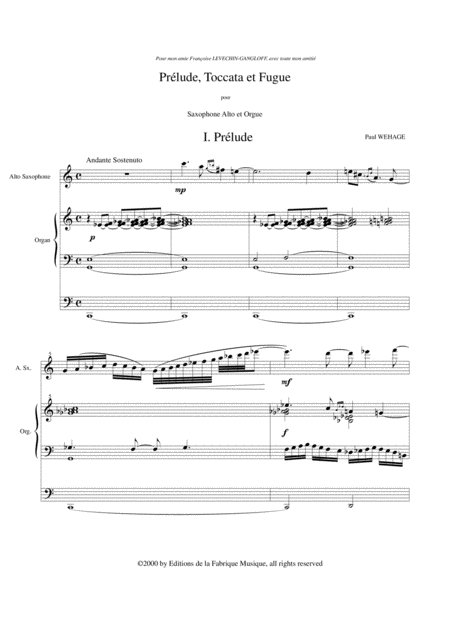 Paul Wehage Prlude Toccata Et Fugue For Alto Saxophone And Organ Page 2