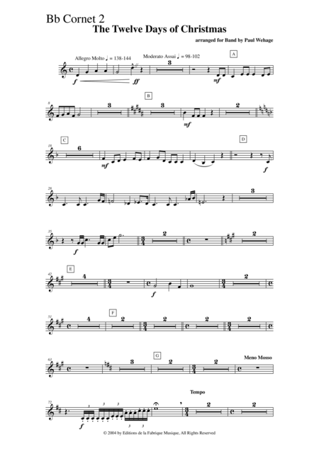 Paul Wehage The Twelve Days Of Christmas Arranged For Concert Band Bb Cornet 3 Part Page 2