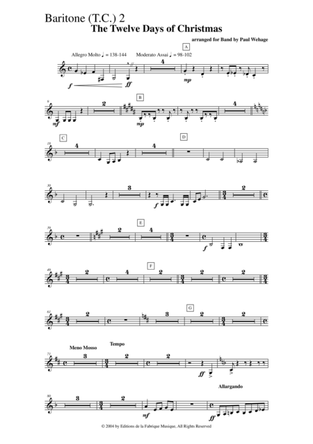 Paul Wehage The Twelve Days Of Christmas Arranged For Concert Band Bb Euphonum 2 Treble Clef Part Page 2