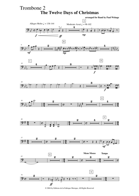 Paul Wehage The Twelve Days Of Christmas Arranged For Concert Band Trombone 2 Part Page 2