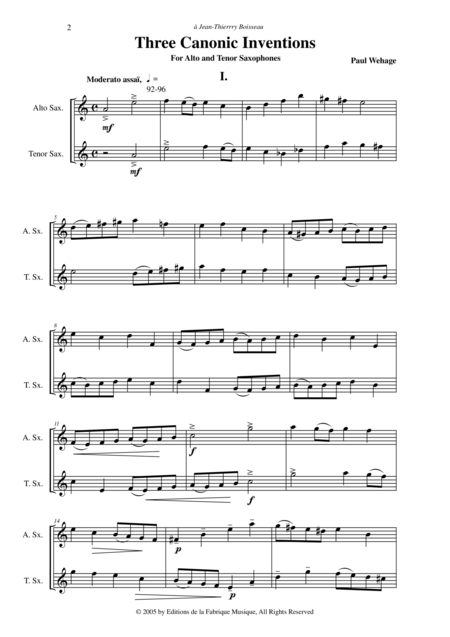 Paul Wehage Three Canonic Inventions For Alto And Tenor Saxophones Page 2