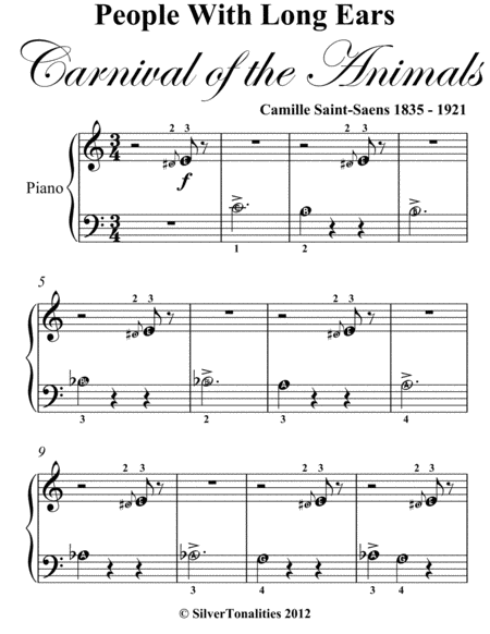 People With Long Ears Carnival Of The Animals Beginner Piano Sheet Music Page 2