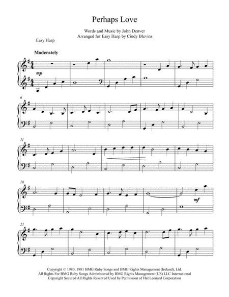 Perhaps Love Arranged For Easy Harp Page 2